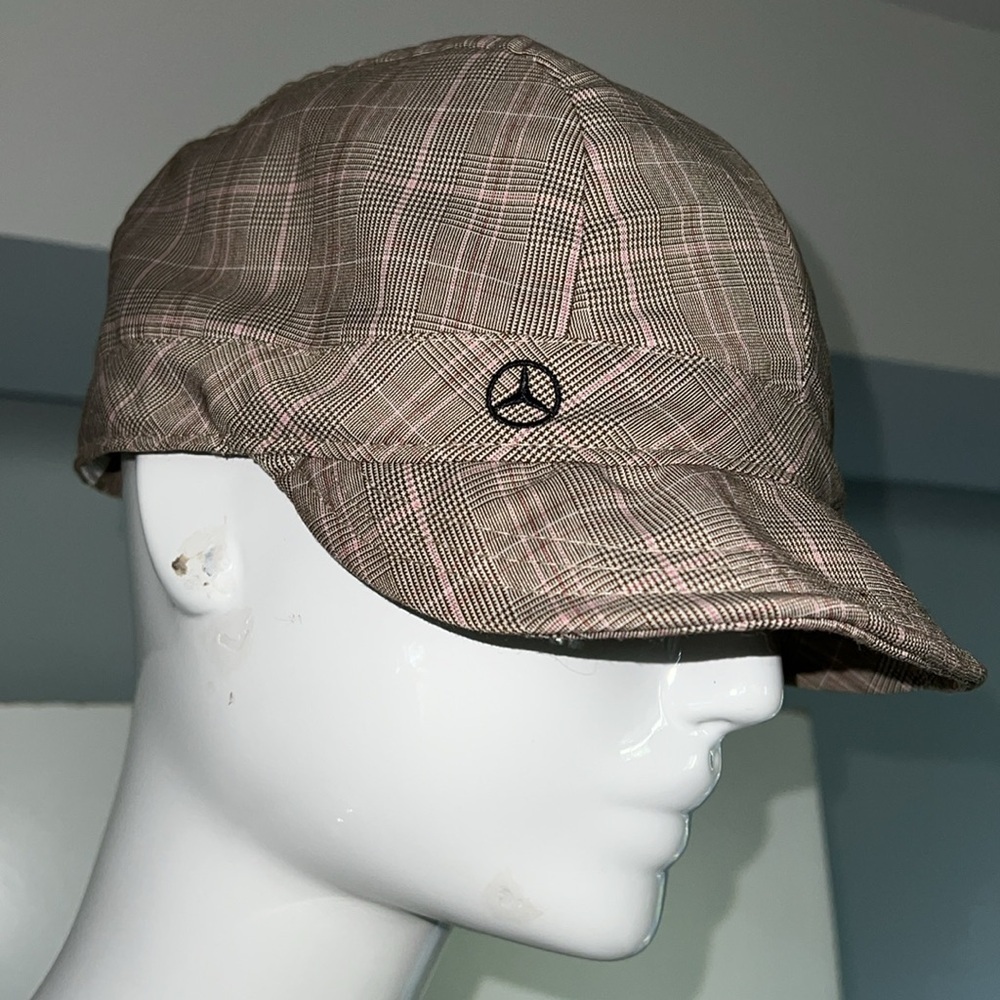 Plaid Cadet Cap with Subtle Mercedes Logo - Brown